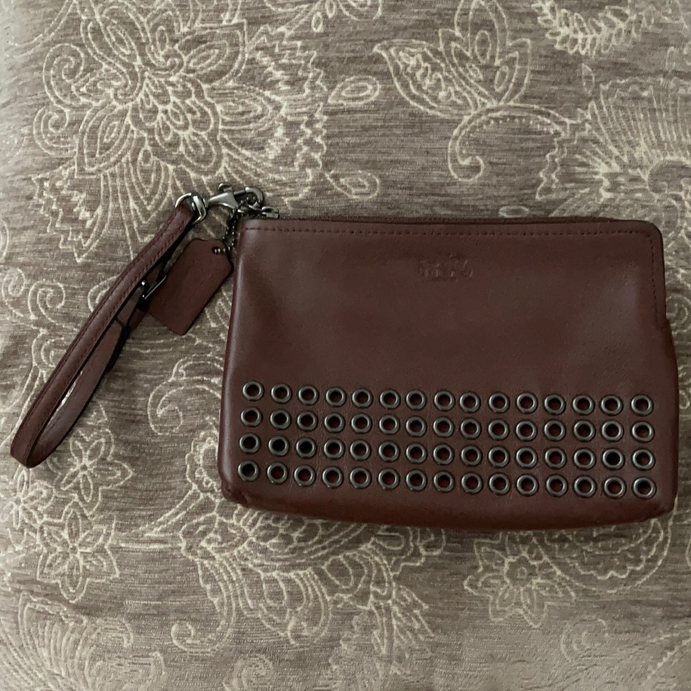 Burgundy or Wine or Maroon Coach Wristlet with Rivets